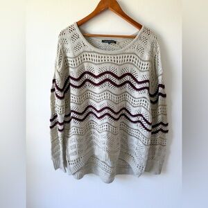 Beige and Maroon Knit Sweater